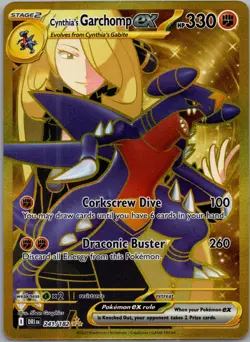 Pokemon Destined Rivals Cynthia's Garchomp EX Gold Hyper Rare Card 241/182 - Image 1