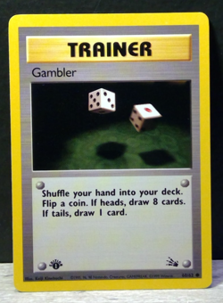 Gambler 60/62 Fossil 1st Edition Pokemon TCG Rare Trainer LP/NM 1999 - Image 1
