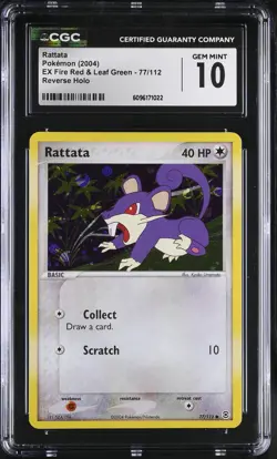 CGC 10 GEM MINT Rattata EX Fire Red & Leaf Green 77/112 Reverse Holo Pokemon - Image 1