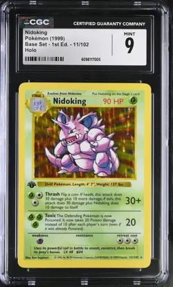 CGC 9 Nidoking 1999 Base Set 1st Edition Shadowless 11/102 Holo Pokemon Card - Image 1