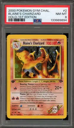 Pokemon Blaine's Charizard Gym Challenge 1st Ed Holo #2 FIGHTING SYMBOL PSA 8 - Image 1