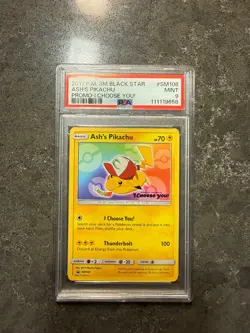 PSA 9 ASH'S PIKACHU SM108 BLACK STAR PROMO SUN & MOON POKEMON CARD MINT - Image 1