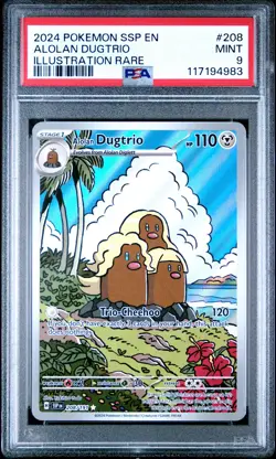 2024 POKEMON SSP EN-SURGING SPARKS ILLUSTRATION RARE #208 ALOLAN DUGTRIO PSA 9 - Image 1