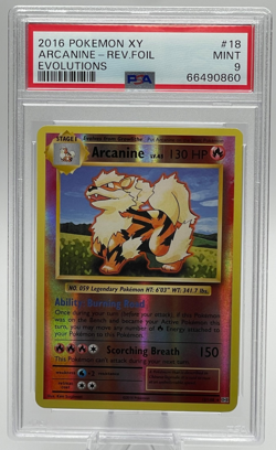 2016 POKEMON XY EVOLUTIONS #18 ARCANINE REVERSE FOIL PSA 9 MINT - Image 1