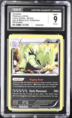 Off-Center Error CGC 9 Tyranitar 56/124 Sun & Moon K.O. Collection Pokemon Card - Image 1