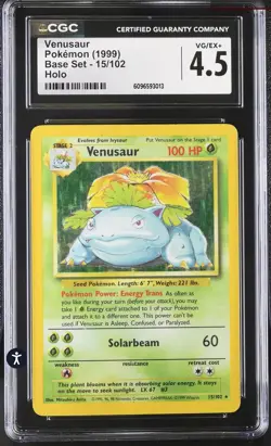 Pokemon TCG Venusaur Base Set Holo Unlimited Rare Card 15/102 CGC 4.5 VG/EX+ - Image 1