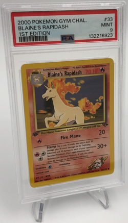 2000 POKEMON GYM CHALLENGE Card BLAINE'S RAPIDASH #33/132 1ST EDITION PSA MINT 9 - Image 1