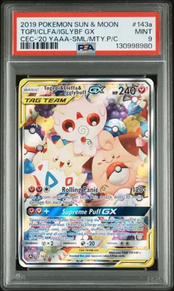 PSA 9: 2019 POKEMON SUN & MOON COSMIC ECLIPSE #143A TGPI/CLFA/IGLYBF GX CEC-'20 - Image 1