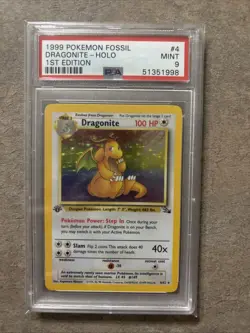 Pokemon Dragonite Holo Rare 1st Edition #4 Fossil PSA 9 Mint - Image 1