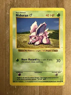 Pokemon TCG Nidoran Base Set 55/102 Regular Shadowless Common DAMAGED - Image 1