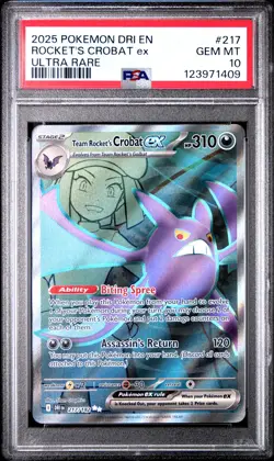 2025 POKEMON DRI EN-DESTINED RIVALS ULTRA RARE TEAM ROCKET'S CROBAT EX PSA 10 - Image 1