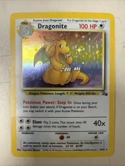 Pokemon Fossil Unlimited Dragonite Holo 4/62 Heavy Play - Image 1