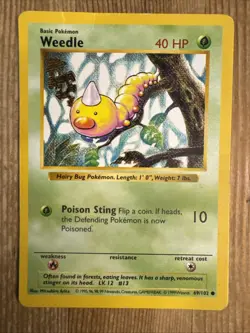 Weedle 69/102 Base Set Shadowless Pokemon 1999 WOTC TCG Card DMG - Image 1
