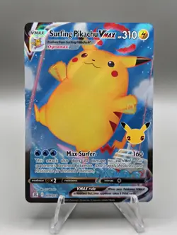 Pokemon TCG Surfing Pikachu VMAX 009/025 Celebrations Ultra Rare NM Condition - Image 1