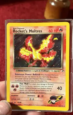 Pokemon TCG Rockets Moltres Holo Rare Card 12/132 Gym Heroes Vintage - Image 1