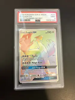 PSA 9 MINT Lugia GX 227/214 Rainbow Secret Rare 2018 Lost Thunder Pokemon Card - Image 1