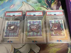1999 Topps Merlin Pokemon Stickers Gengar Haunter Gastly 185 186 187 PSA 8 10 8 - Image 1