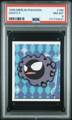 1999 Topps Merlin Pokemon Stickers Gengar Haunter Gastly 185 186 187 PSA 8 10 8 - Image 2