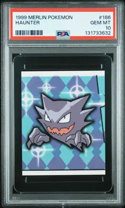 1999 Topps Merlin Pokemon Stickers Gengar Haunter Gastly 185 186 187 PSA 8 10 8 - Image 4