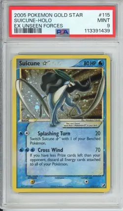 2005 POKEMON EX UNSEEN FORCES GOLD STAR #115 SUICUNE-HOLO PSA 9 - Image 1