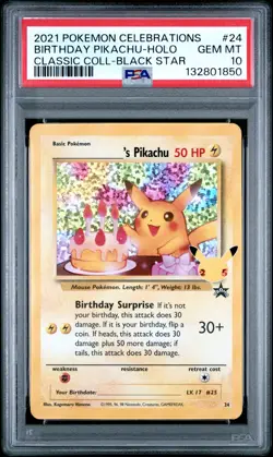 2021 POKEMON CELEBRATIONS CLASSIC COLL #24 BIRTHDAY PIKACHU-HOLO PSA 10 - Image 1