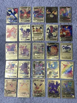 Set of 25 Charizard,Greninja,Sylveon&More Gold Foil Fan Art Cards - Image 1