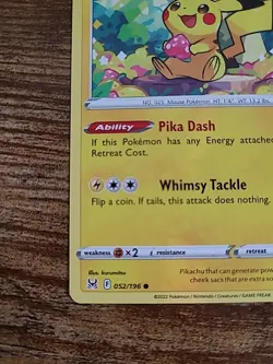 Pikachu 052/196 NM Non Holo Foil Adorable Heart Art Lost Origin Pokemon Card! - Image 2