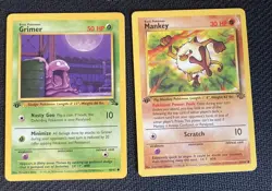 Pokemon Lot (2) Grimer & Mankey 1st Edition Base Pokemon Fossil - Image 1