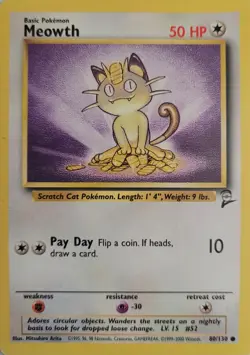 Pokemon TCG Base Set 2 Meowth 80/130 LP - Image 1