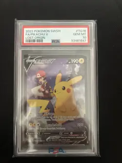 Pokemon TCG Pikachu V TG16/TG30 Lost Origin 2022 Full Art Holo Ultra Rare PSA 10 - Image 1