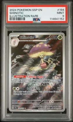 2024 POKEMON SSP EN-SURGING SPARKS ILLUSTRATION RARE #194 SHIINOTIC PSA 9 - Image 1