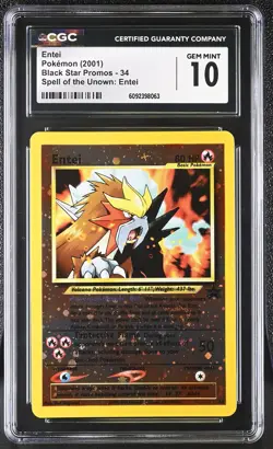 CGC 10 GEM MINT Entei 2001 Black Star Promos 34 Reverse Holo SWIRL Pokemon Card - Image 1