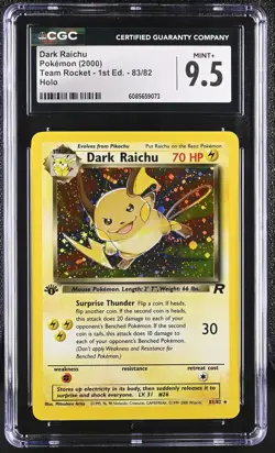 CGC 9.5 MINT+ Dark Raichu Team Rocket 1st Edition 83/82 Holo Pokemon Card - Image 1