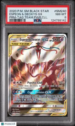 2020 Pokemon Black Star Promo Espeon Deoxys GX #SM240 Premium -TAG Team PSA 8 - Image 1