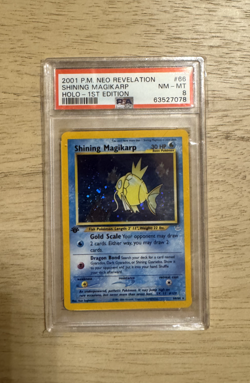 2001 Pokemon 1st Edition Shining Magikarp 66/64 Neo Revelation Holo, PSA NM MT 8 - Image 1