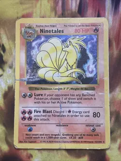 Ninetales 12/102 Shadowless Holo Rare Unlimited Base Set Pokemon Card 1999 HP - Image 1