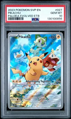 2023 POKEMON SVP EN-SV BLACK STAR PROMO #027 PIKACHU PALDEA EVOLVED ETB PSA 10 - Image 1