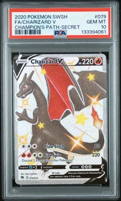 2020 Pokemon SWSH FA Charizard V 079/073 Secret Rare Champion's Path PSA 10 - Image 1