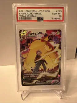2021 POKEMON JPN SWORD & SHIELD VMAX CLIMAX #223 FULL ART/PIKACHU VMAX PSA 10 - Image 1