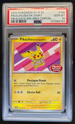 2024 Pokemon SV-P IN Pikachu Batik Shirt Indonesia Journey Campaign #190 PSA 10 - Image 1