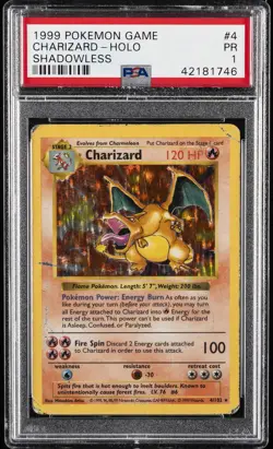 1999 POKEMON GAME SHADOWLESS #4 CHARIZARD-HOLO PSA 1 - Image 1