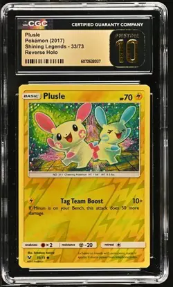 CGC 10 PRISTINE Plusle - 2017 Pokemon English Shining Legends 33/73 Reverse Holo - Image 1