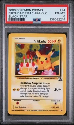 2000 Pokemon Promo Birthday Pikachu Holo Black Star PSA 6 EX-MT - Image 1
