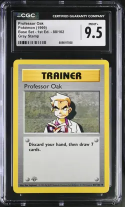 CGC 9.5 Professor Oak Base Set 1st Edition Shadowless 88/102 Gray Stamp Pokemon - Image 1
