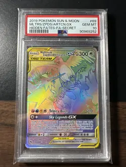 2019 Pokemon Hidden Fates SM11.5 Moltres & Zapdos & Articuno GX #69/68 PSA 10 - Image 1