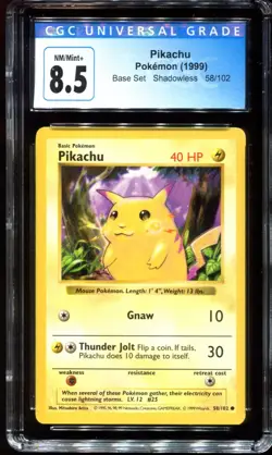 Pikachu 58/102 CGC 8.5 Shadowless Base Set Pokemon Card - Image 1