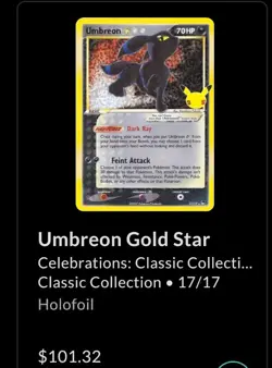 Umbreon Gold Star Holo Celebrations Classic Collection 17/17 Pokemon Card TCG NM - Image 4