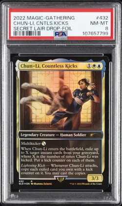 2022 MTG SECRET LAIR DROP FOIL #432 CHUN-LI, COUNTLESS KICKS PSA 8 - Image 1