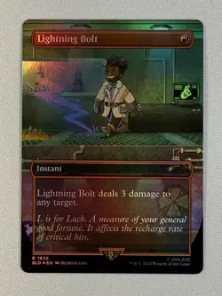 MTG Lightning Bolt 1638 Borderless Rainbow Foil Fallout Secret Lair MTG - Image 1