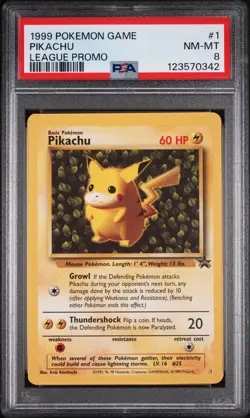 1999 POKEMON LEAGUE PROMO #1 PIKACHU PSA 8 - Image 1